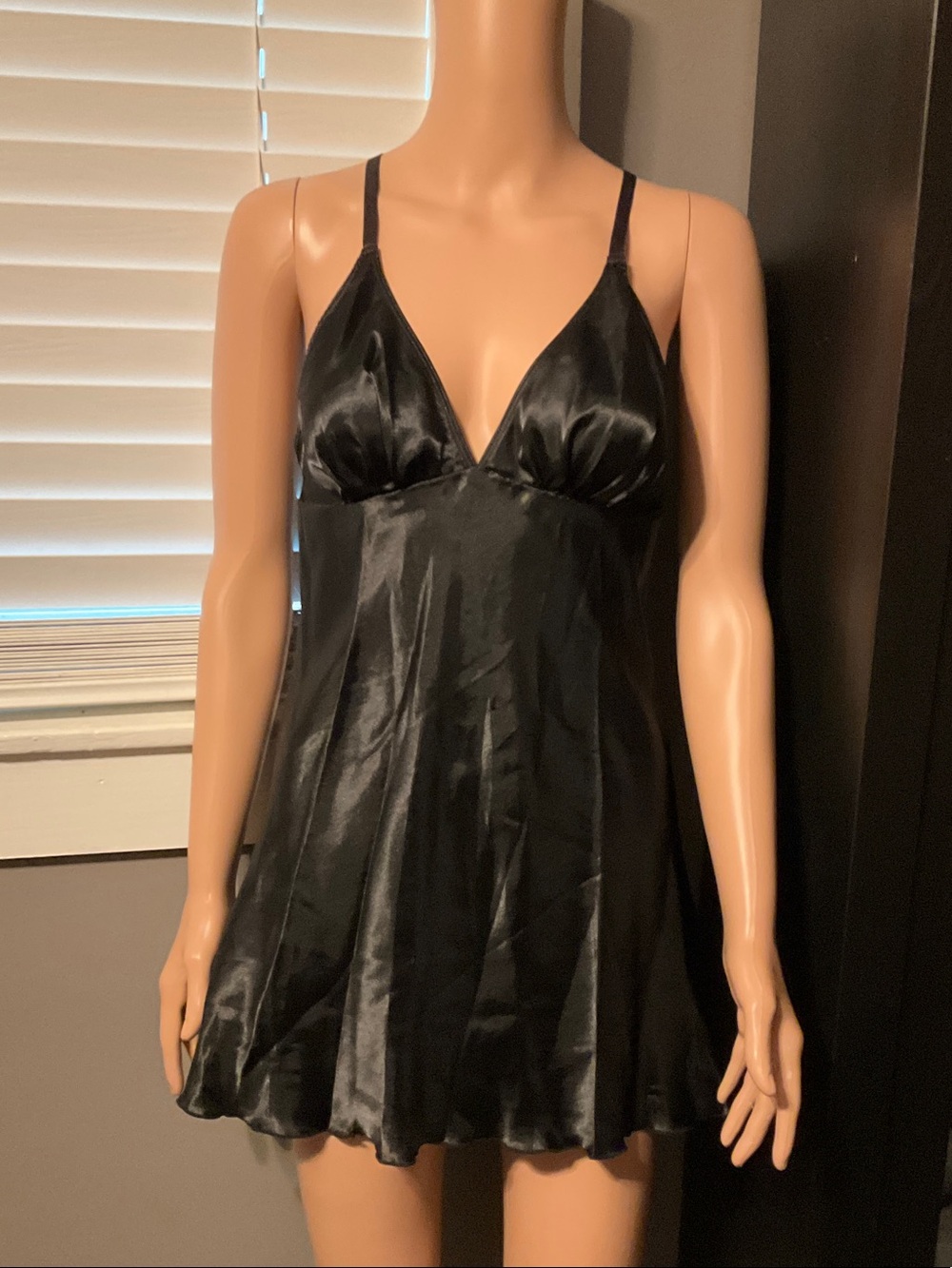 Dreamgirl Black Satin V-Neck Chemise
